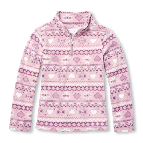 Girls Long Sleeve Fairisle Print Half-Zip Fleece Pullover