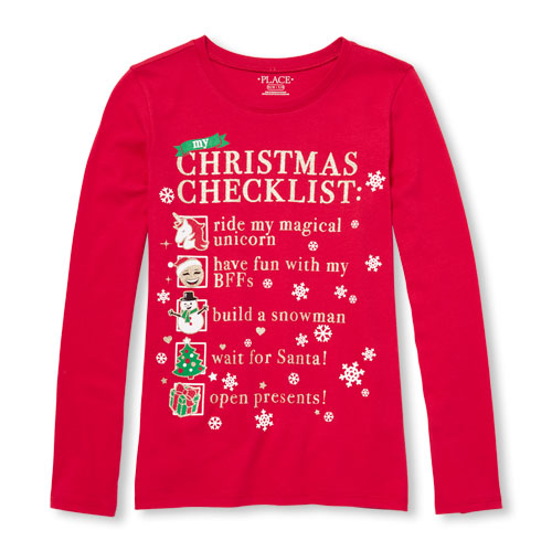 S Graphic Tees The Children Place Free Shipping S Long Sleeve Glitter My Christmas Checklist Graphic Tee Next