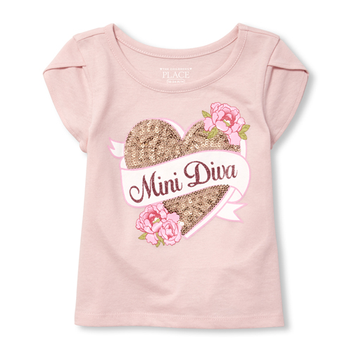 

s Baby And Toddler Short Tulip Sleeve Embellished Graphic Top - Pink - The Children's Place