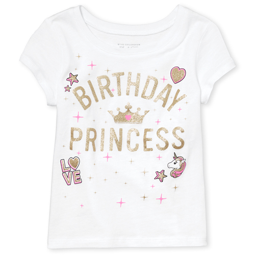 

s Baby And Toddler Glitter Birthday Princess Graphic Tee - White T-Shirt - The Children's Place