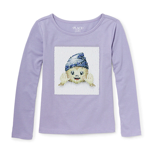 

Girls Long Sleeve Flip Sequin Animal Graphic Top - Purple - The Children's Place
