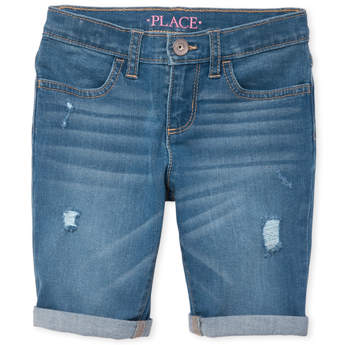 

s Roll Cuff Distressed Denim Skimmer Shorts - The Children's Place