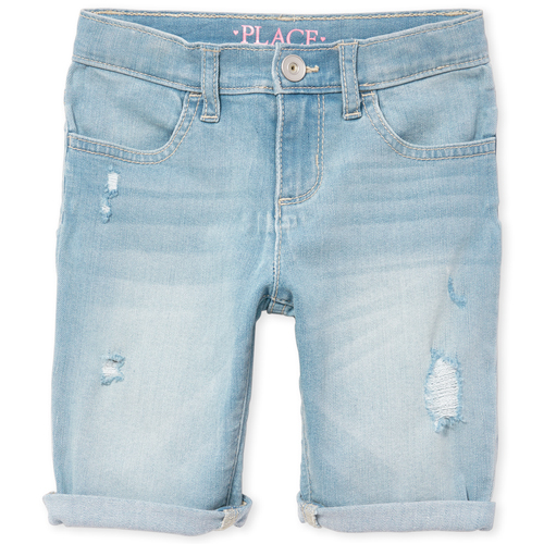 

s Roll Cuff Distressed Denim Skimmer Shorts - The Children's Place