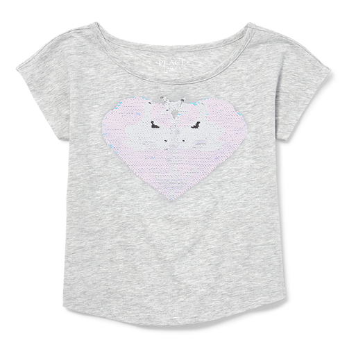 

Girls Short Sleeve Flip Sequin Graphic Top - Gray - The Children's Place