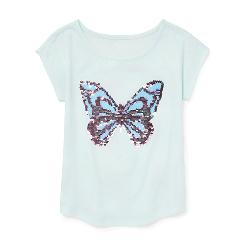 

Girls Short Sleeve Flip Sequin Graphic Top - Blue - The Children's Place