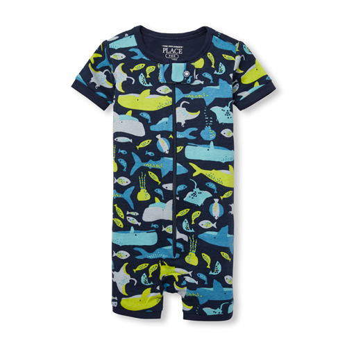 

s Baby And Toddler Boys Shark Cropped Snug Fit Cotton One Piece Pajamas - Blue - The Children's Place