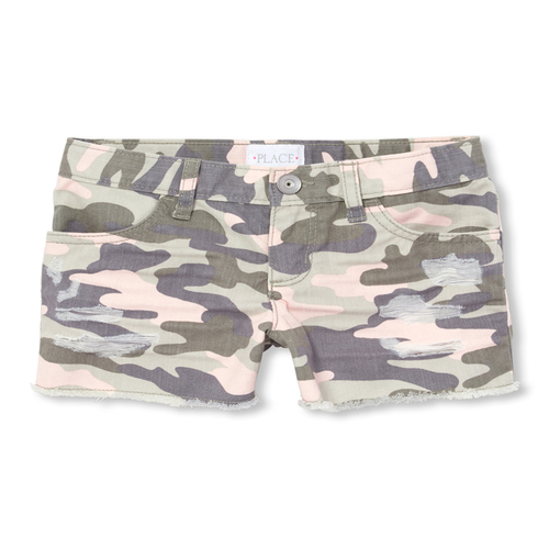 

s Camo Distressed Denim Shortie Shorts - Pink - The Children's Place