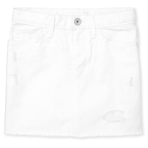 

Girls Distressed Denim Skirt - White - The Children's Place