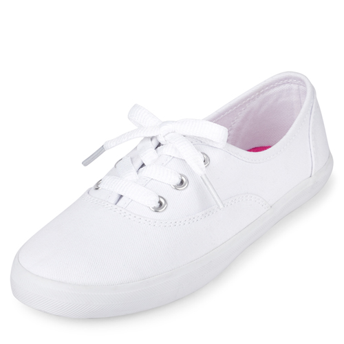 

Girls Uniform Lace Up Canvas Sneakers - White - The Children's Place