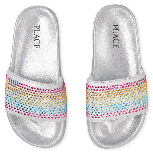 

s Rainbow Rhinestud Slides - Metallic - The Children's Place