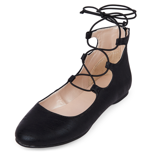 

Girls Lace Up Ballet Flats - Black - The Children's Place