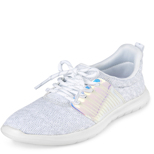 

Girls Uniform Metallic Sneakers - White - The Children's Place