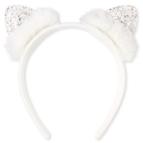 

Girls Faux Fur Glitter Cat Ears Headband - White - The Children's Place