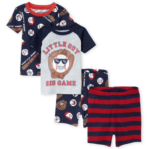 

s Baby And Toddler Boys Baseball Snug Fit Cotton 4-Piece Pajamas - Blue - The Children's Place