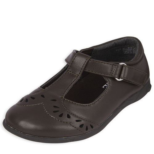 

Baby Girls Toddler Uniform Laser Cut Flower T-Strap Shoes - Brown - The Children's Place