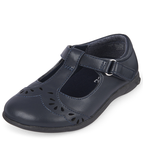 

Baby Girls Toddler Uniform Laser Cut Flower T-Strap Shoes - Blue - The Children's Place