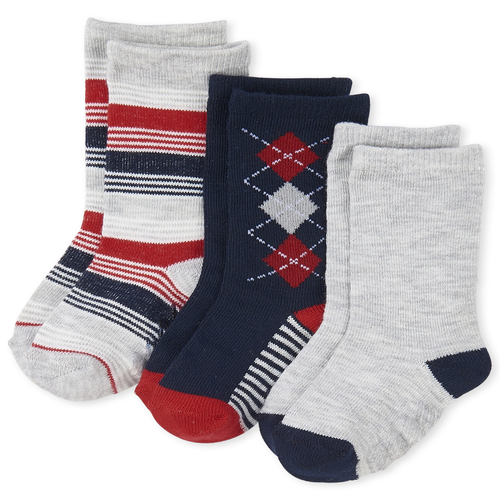 

s Toddler Boys Uniform Argyle Crew Socks 3-Pack - Blue - The Children's Place