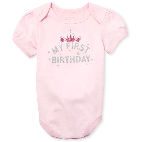 

Newborn Baby Glitter Birthday Unicorn Graphic Bodysuit - Pink - The Children's Place