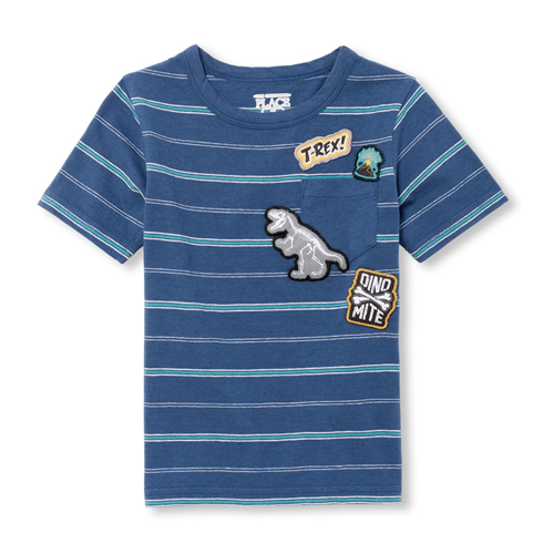

s Baby And Toddler Boys Dino Striped Pocket Top - Blue - The Children's Place