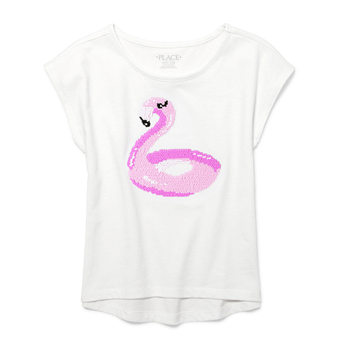

Girls Short Sleeve Flip Sequin Graphic High Low Top - White - The Children's Place