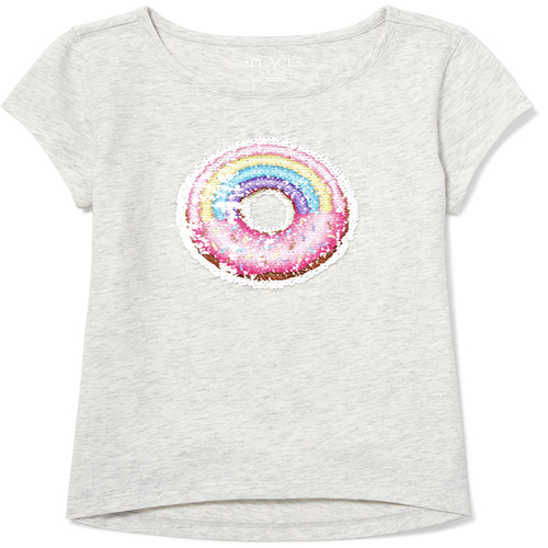 

Girls Short Sleeve Flip Sequin Rainbow Donut Graphic Top - Gray - The Children's Place