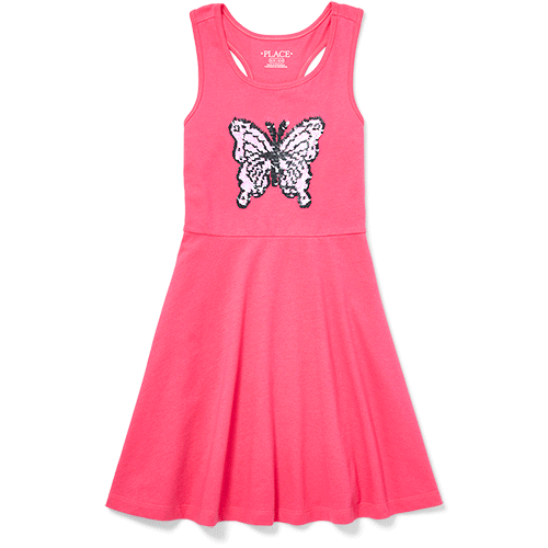 Girls Sleeveless Flip Sequin Butterfly Knit Racerback Dress