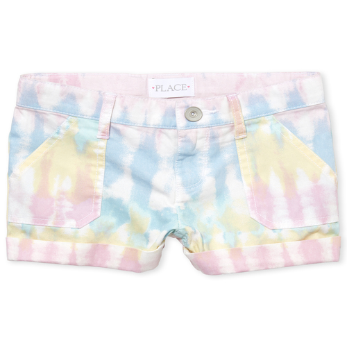 

s Roll Cuff Tie Dye Shortie Shorts - White - The Children's Place