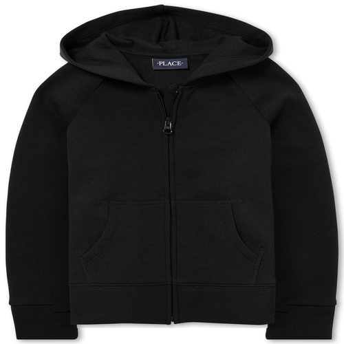 

Girls Uniform French Terry Zip Up Hoodie - Black - The Children's Place