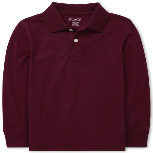 

Boys Boys Uniform Long Sleeve Soft Jersey Polo - Red - The Children's Place