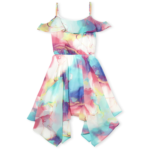 s Womens Mommy And Me Watercolor Cold Shoulder Hanky Hem Dress - Purple - The Children's Place