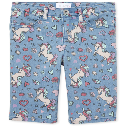 

s Unicorn Denim Skimmer Shorts - Blue - The Children's Place