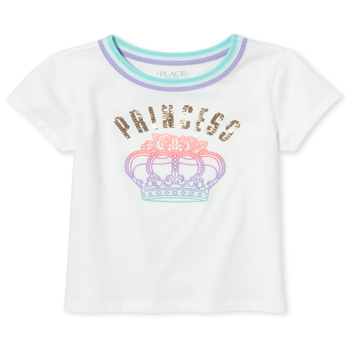 

Girls Short Sleeve Embellished Graphic Ringer Top - White - The Children's Place
