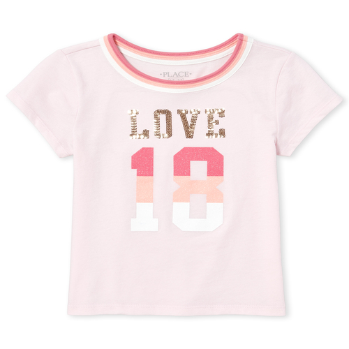 

Girls Short Sleeve Embellished Graphic Ringer Top - Pink - The Children's Place