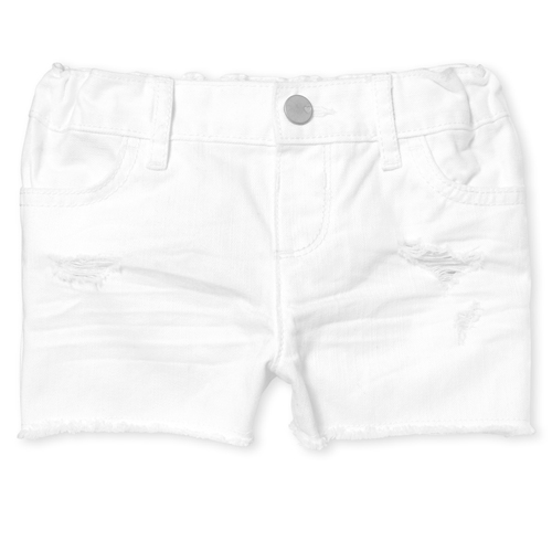 

Newborn Baby And Toddler Distressed Denim Shortie Shorts - White - The Children's Place