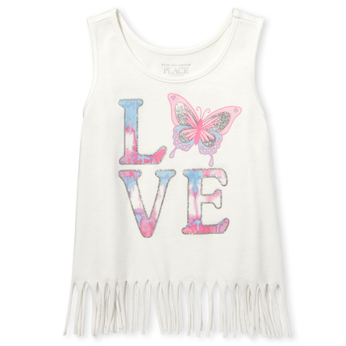 

s Baby And Toddler Matchables Glitter Fringe Tank Top - White - The Children's Place