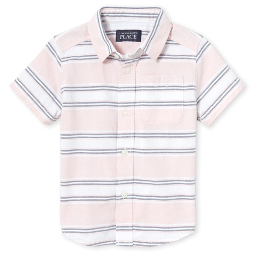 

s Baby And Toddler Boys Short Sleeve Striped Oxford Button Down Shirt - Pink - The Children's Place