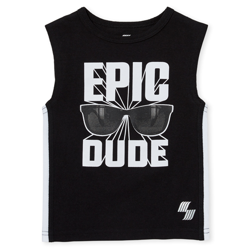 

s Baby And Toddler Boys Place Sport Side Stripe Graphic Muscle Tank Top - Black - The Children's Place