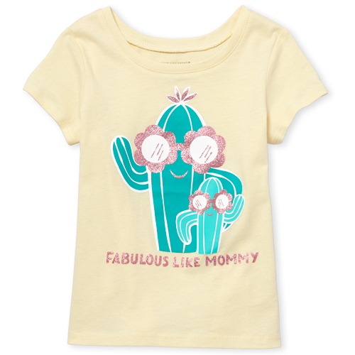 

s Baby And Toddler Glitter Cactus Mommy Graphic Tee - Yellow T-Shirt - The Children's Place