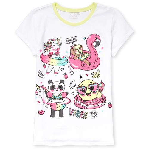 

s Glitter Summer Emoji Graphic Tee - White T-Shirt - The Children's Place