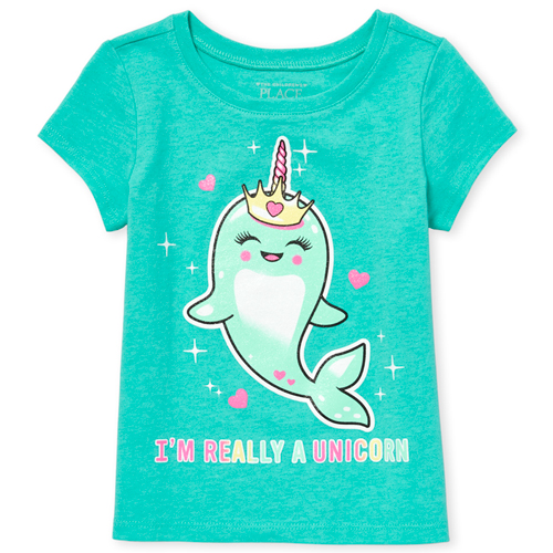 

s Baby And Toddler Glitter Unicorn Narwhal Graphic Tee - Green T-Shirt - The Children's Place