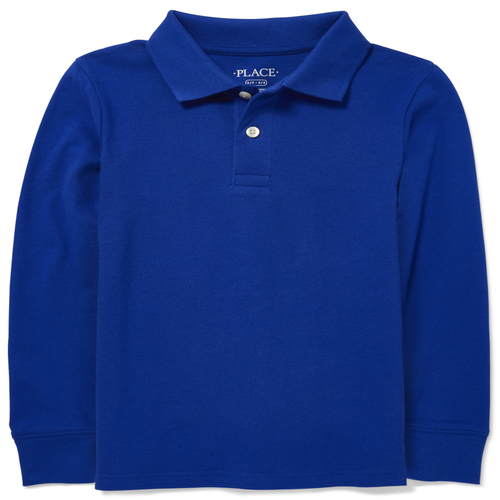 

s Boys Uniform Long Sleeve Pique Polo - Blue - The Children's Place