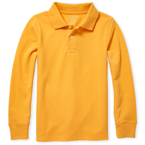 

s Boys Uniform Long Sleeve Pique Polo - Yellow - The Children's Place