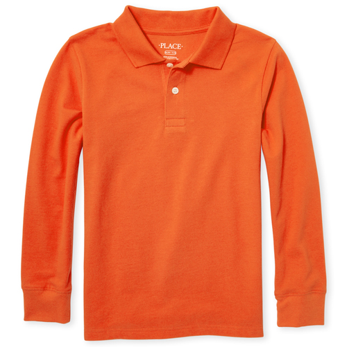 

s Boys Uniform Long Sleeve Pique Polo - Orange - The Children's Place
