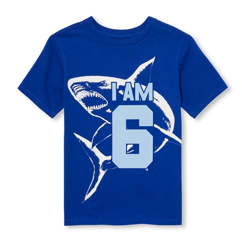 

Boys Boys 6 Shark Birthday Graphic Tee - Blue T-Shirt - The Children's Place