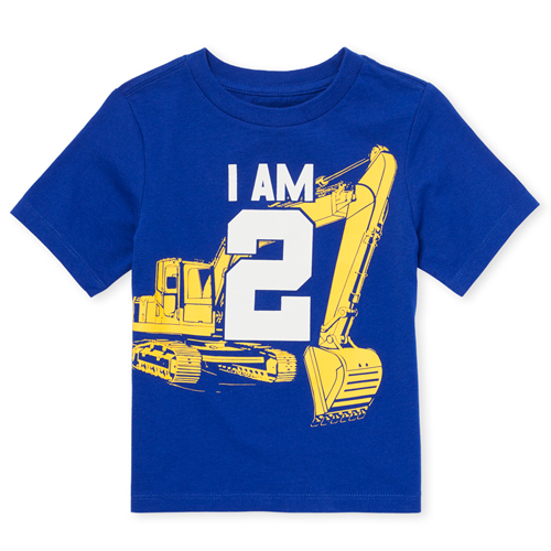 

s Baby And Toddler Boys 2 Excavator Birthday Graphic Tee - Blue T-Shirt - The Children's Place