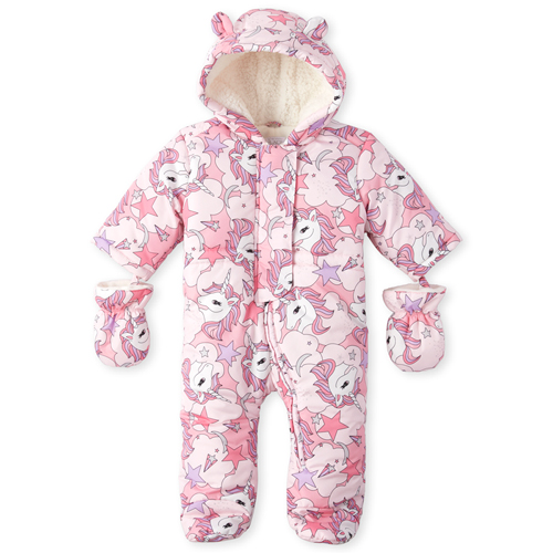 

Newborn Baby Unicorn Snowsuit And Mittens Set - Pink - The Children's Place