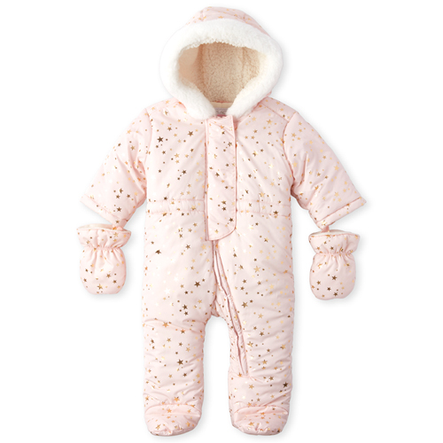 

Newborn Baby Foil Star Snowsuit And Mittens Set - Pink - The Children's Place
