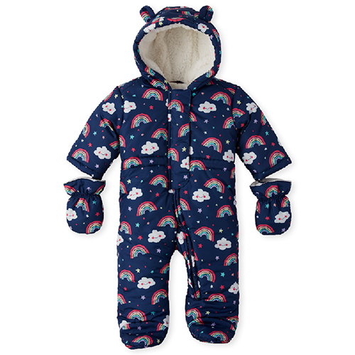 

Newborn Baby Rainbow Snowsuit And Mittens Set - Blue - The Children's Place