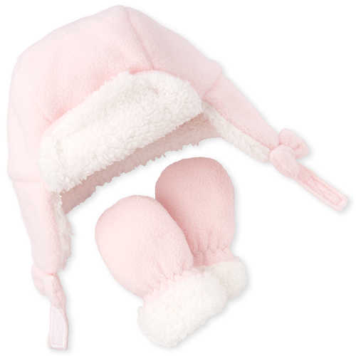 

Newborn Baby Trapper Hat And Mittens Set - Pink - The Children's Place