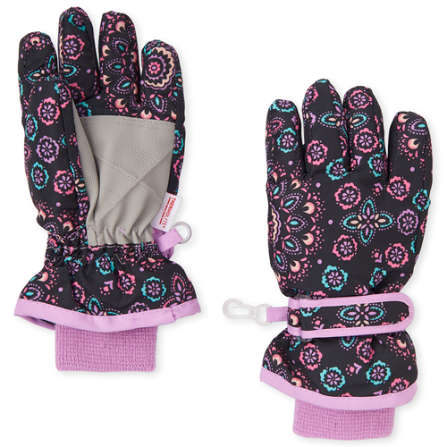 

Girls Floral Ski Gloves - Black - The Children's Place